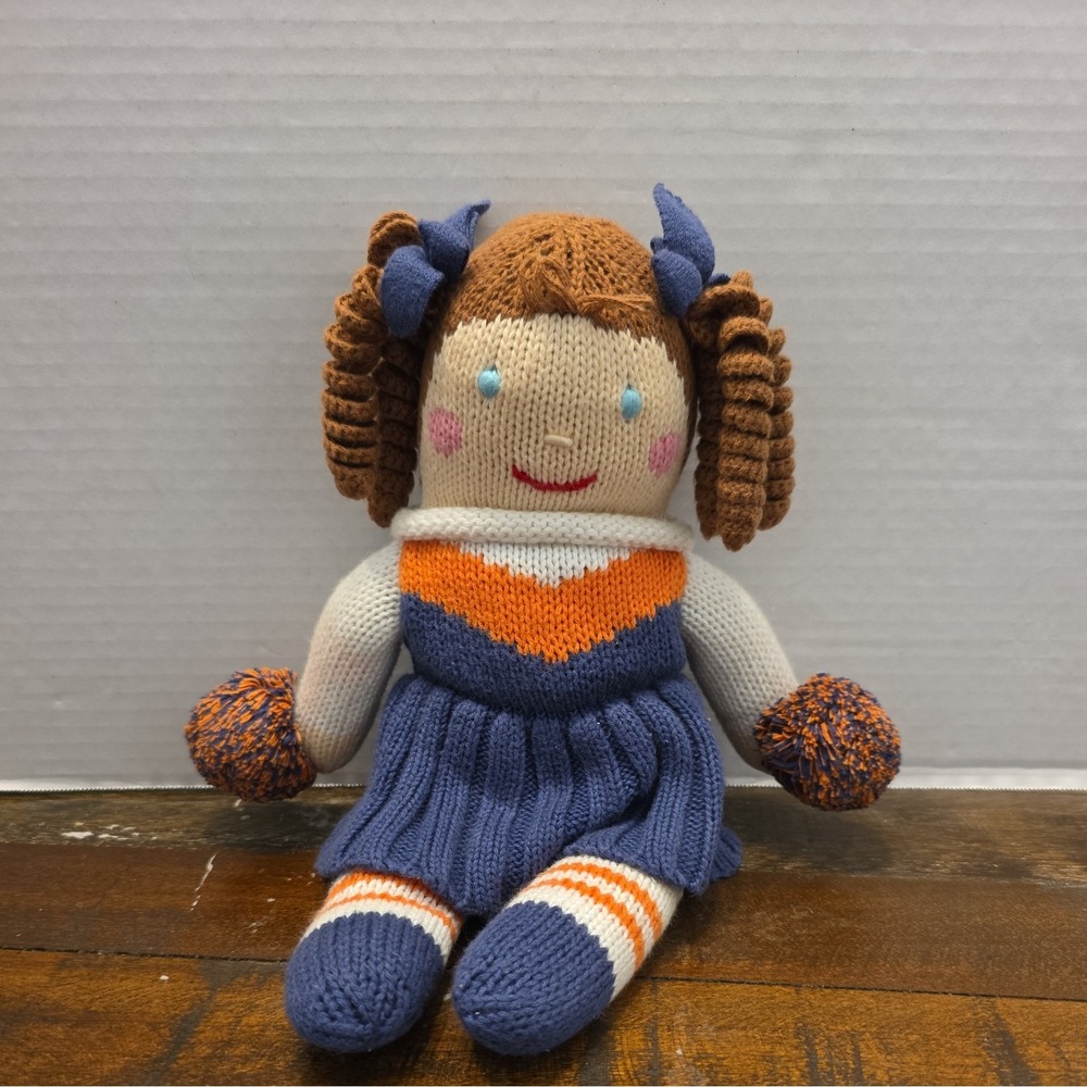 Zubels Organic 2 Knit Dolls Football Player & Cheerleader Blue & Orange Pair - Picture 2 of 6